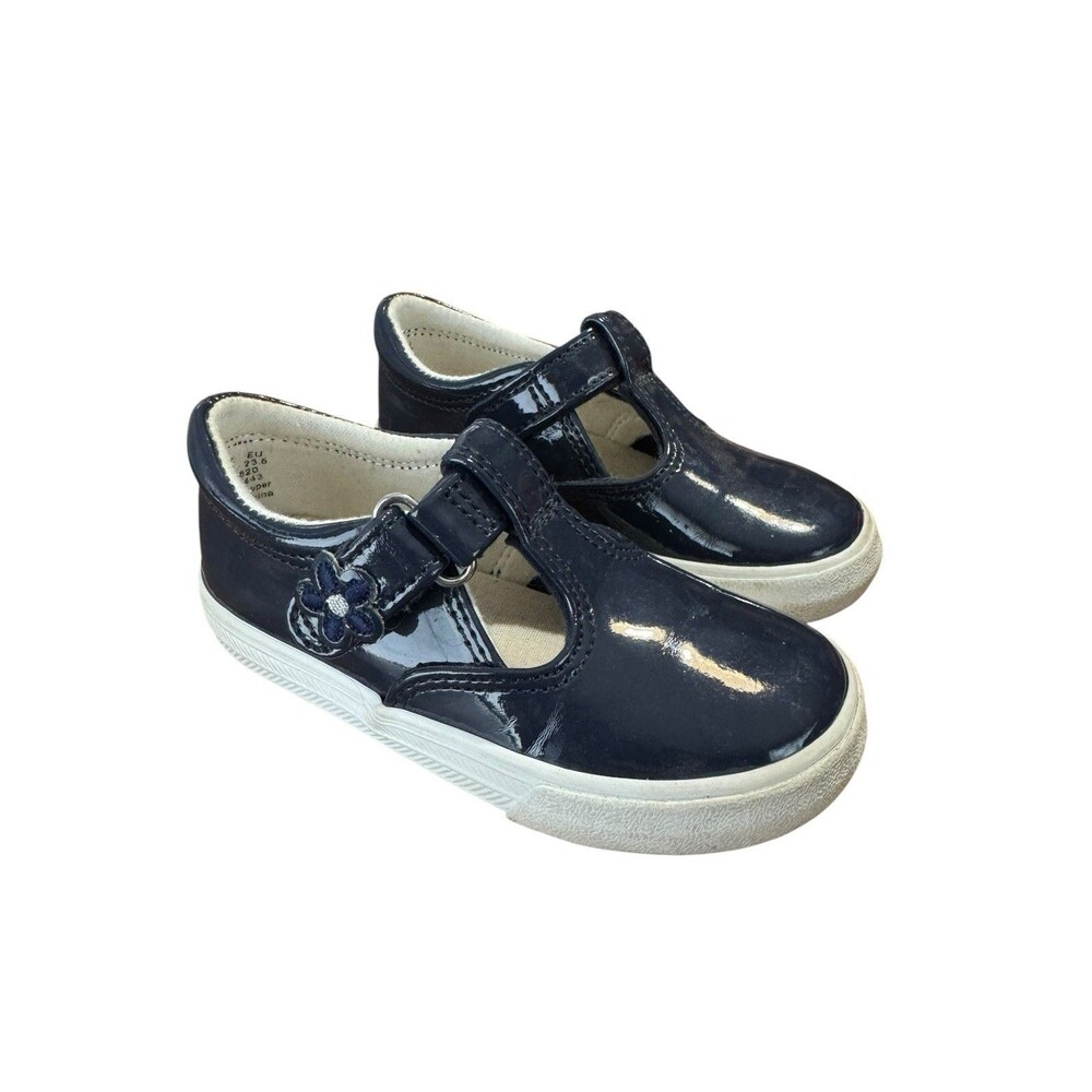 Keds Shoes Size 7.5 Navy Blue Patent Leather T-Strap Mary Jane Toddler GUC